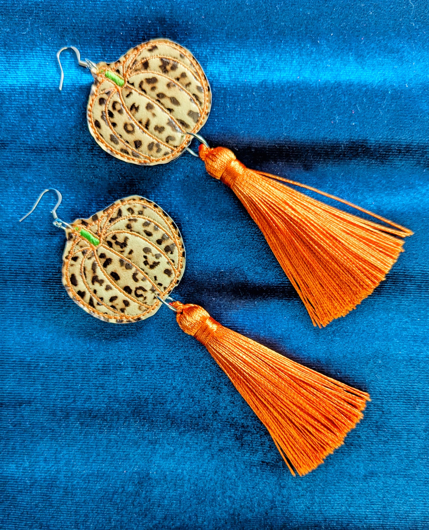 Party Pumpkin Halloween Tassel Earrings - Leopard Print and Orange