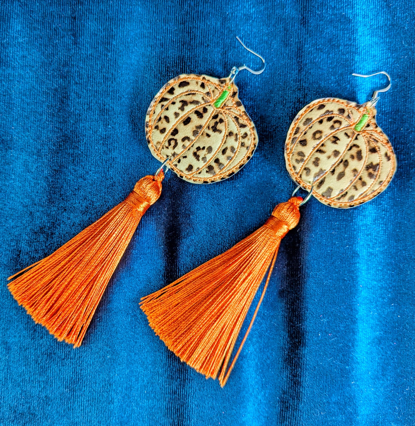 Party Pumpkin Halloween Tassel Earrings - Leopard Print and Orange