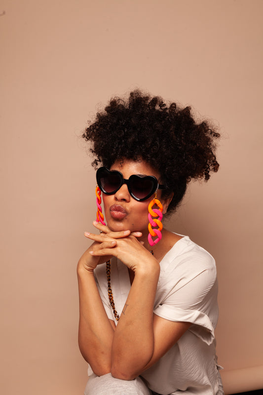 Nina – Neon Pink & Orange with Tortoiseshell Chunky Acrylic Glasses Chain
