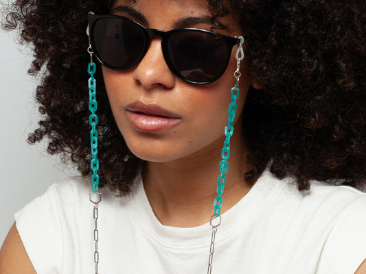 Cooper – Marbled turquoise & Silver paperclip acrylic glasses chain