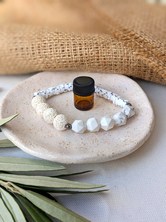 Aromatherapy Essential Oil Diffuser Bracelet – Howlite & Lava Bead Gemstone Beaded Bracelet