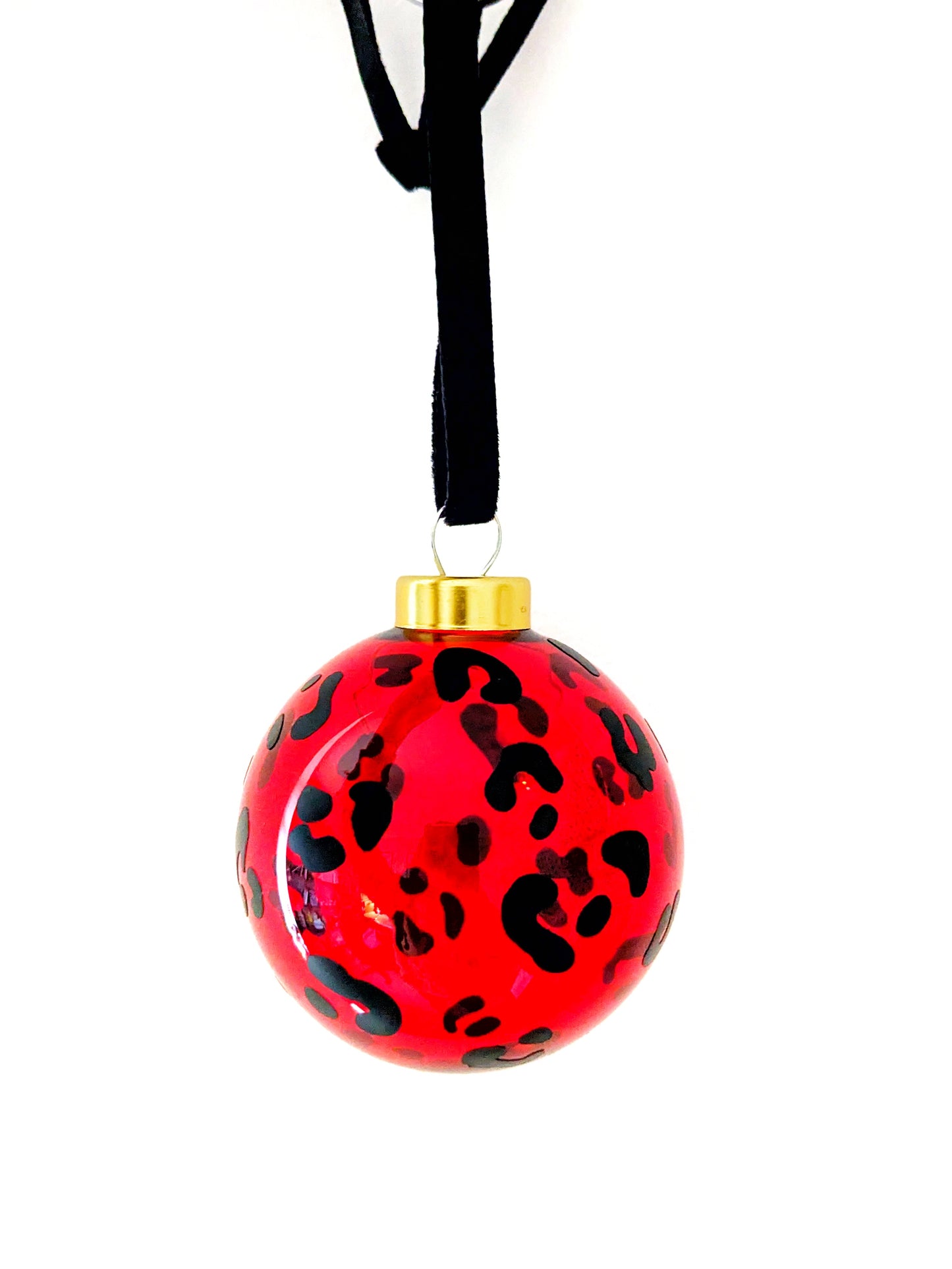 Leopard Print Glass Bauble - Red