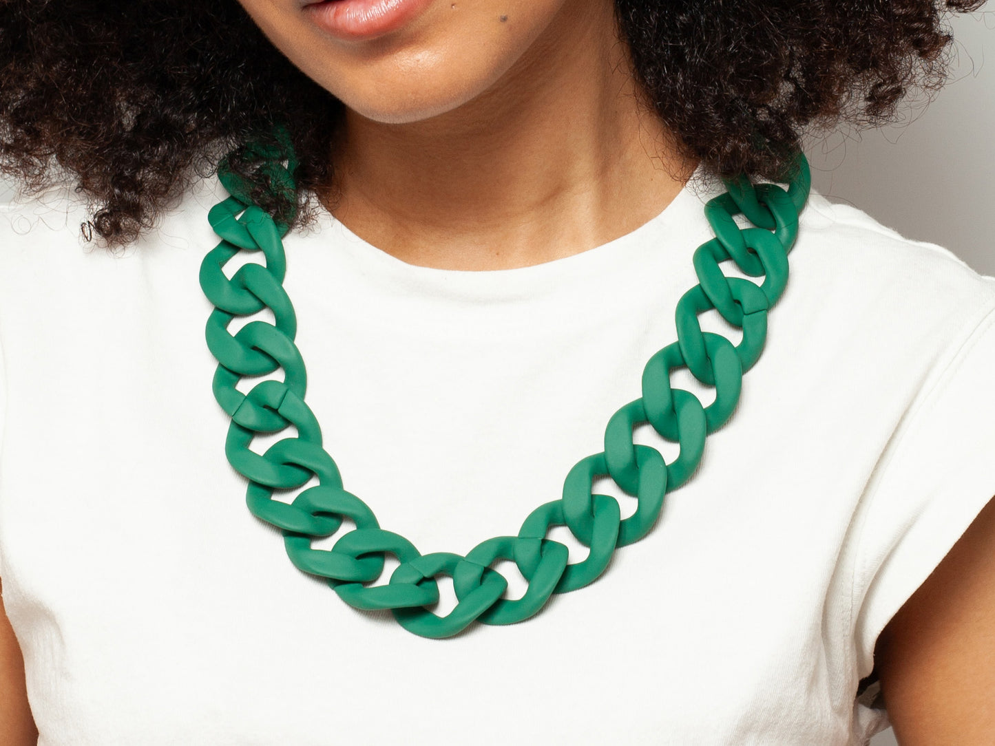 Statement Necklace – Chunky Matte Green Chain Links