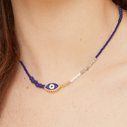 Blue Enamel Evil Eye Bead Necklace