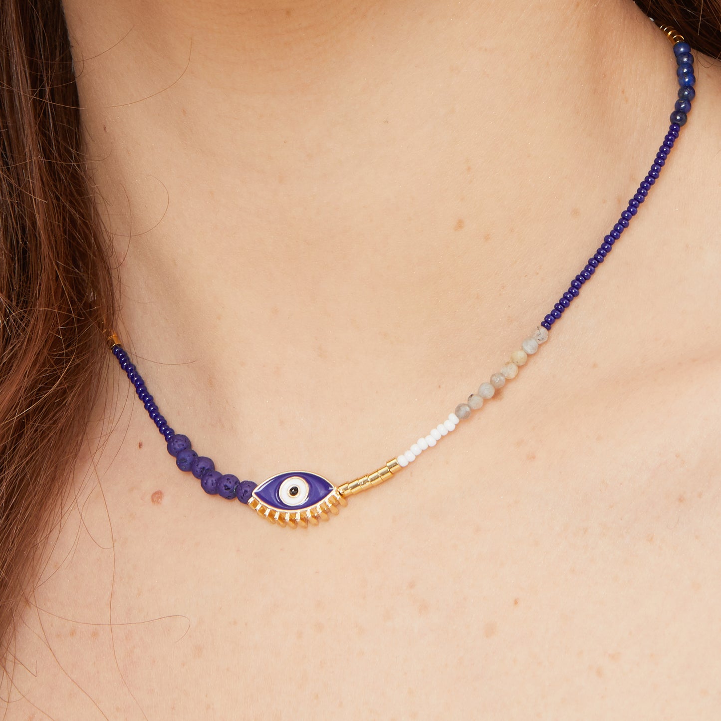 Blue Enamel Evil Eye Bead Necklace