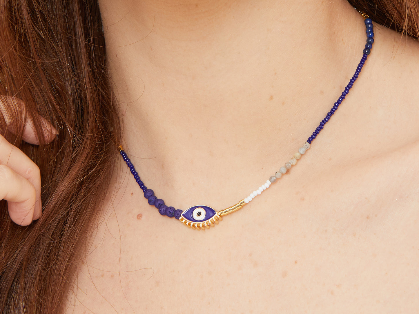 Blue Enamel Evil Eye Bead Necklace