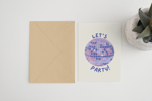 Lets Party Disco Ball Greetings Card