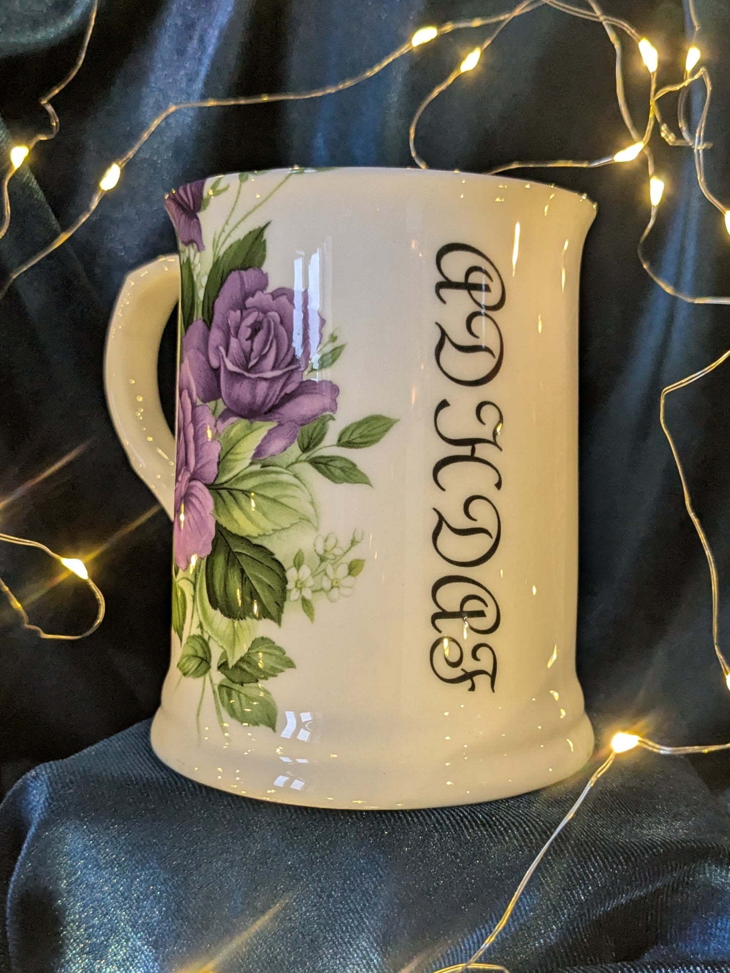 Fine Bone China Tankard - ADHDAF Purple Flower