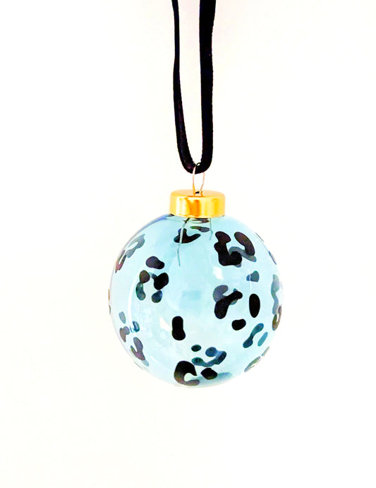 Leopard Print Glass Bauble - Blue