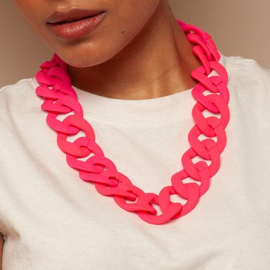 Statement Necklace – Chunky Matte Neon Pink Chain Links
