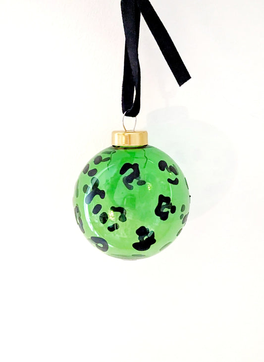 Leopard Print Glass Bauble - Green