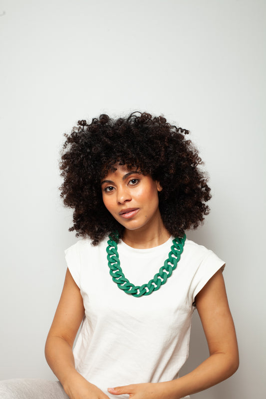 Statement Necklace – Chunky Matte Green Chain Links