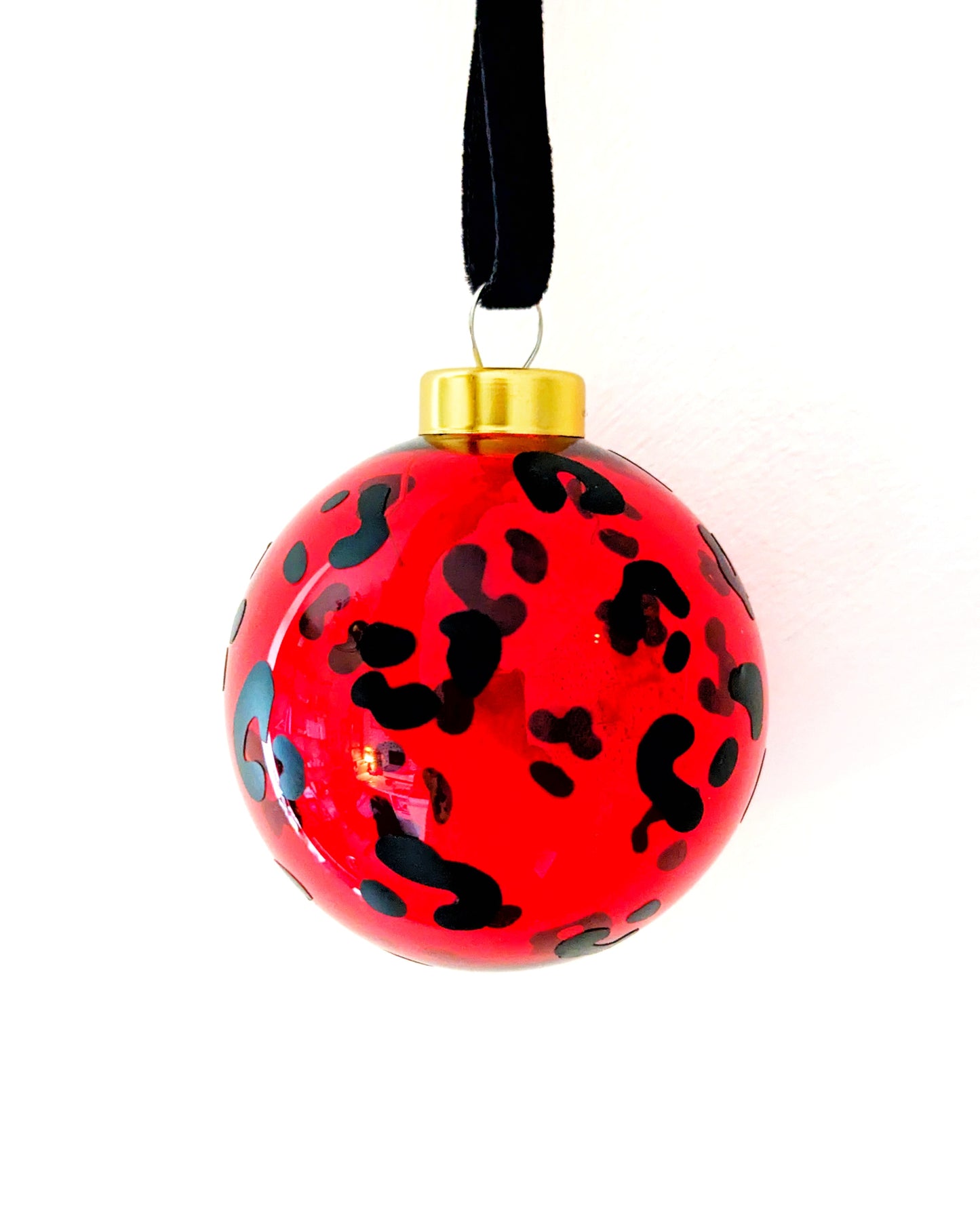 Leopard Print Glass Bauble - Red