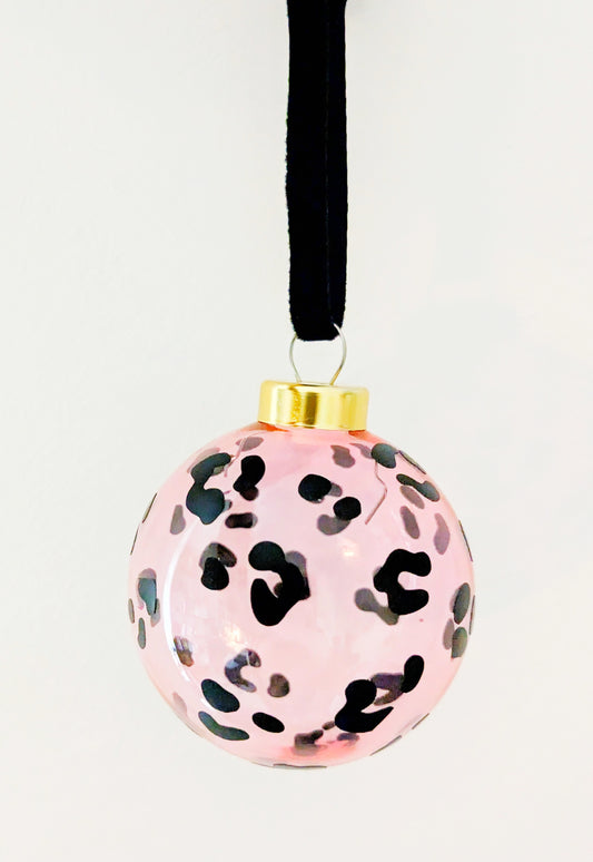 Leopard Print Glass Bauble - Pink