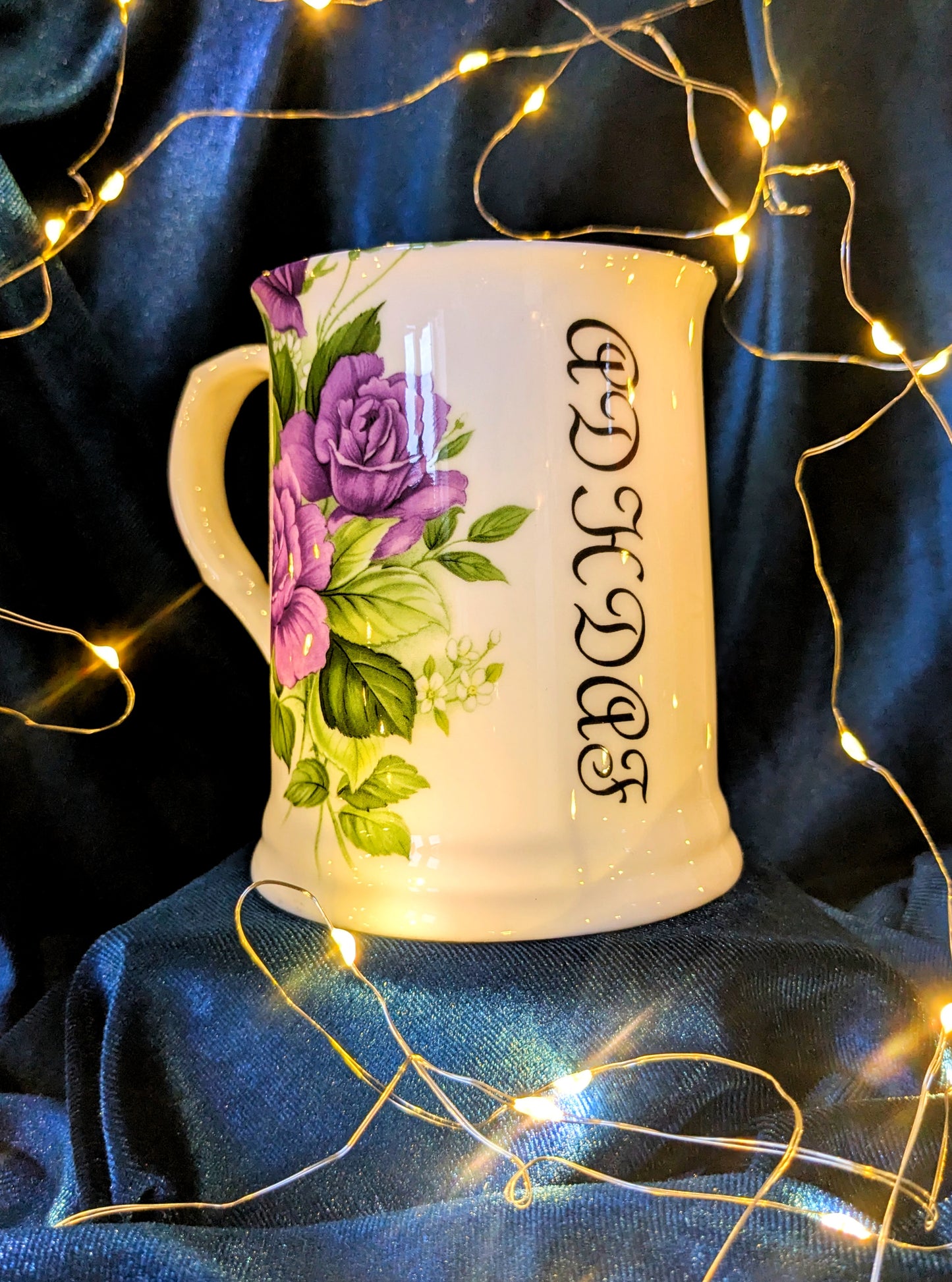 Fine Bone China Tankard - ADHDAF Purple Flower